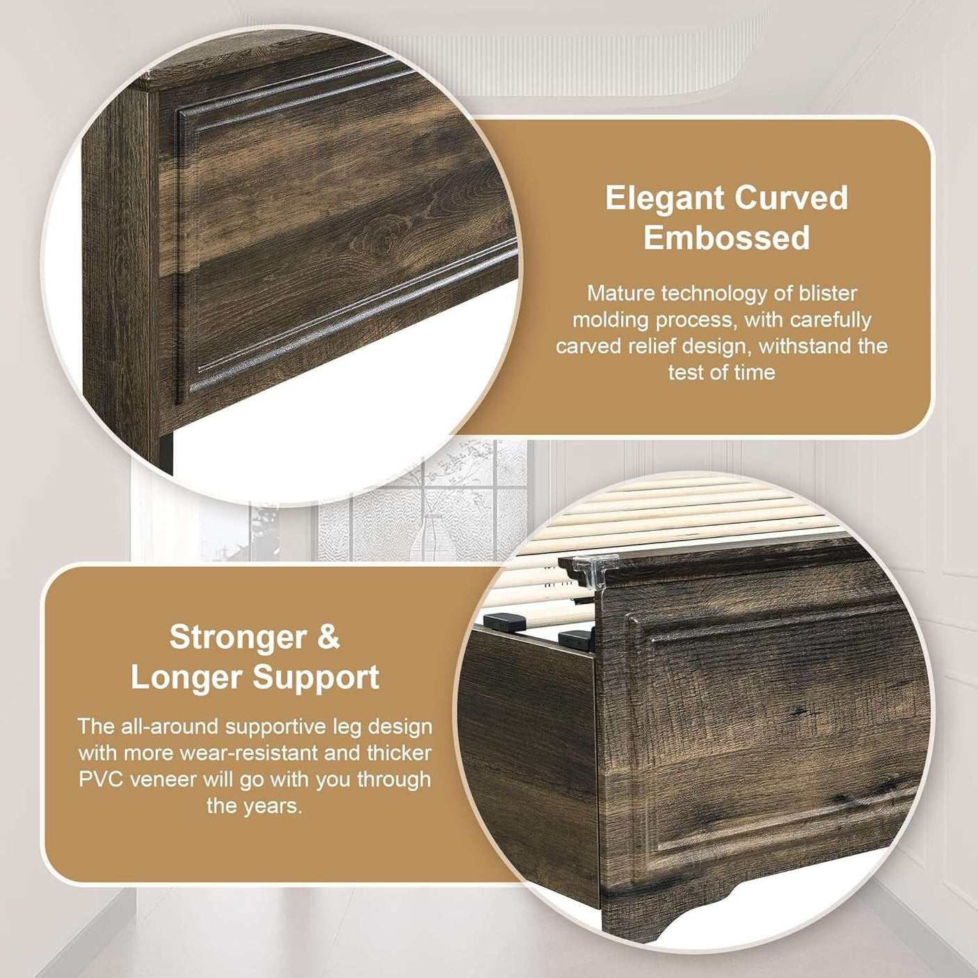 Farmhouse Queen Size Bed Frame with 4 Storage Drawers