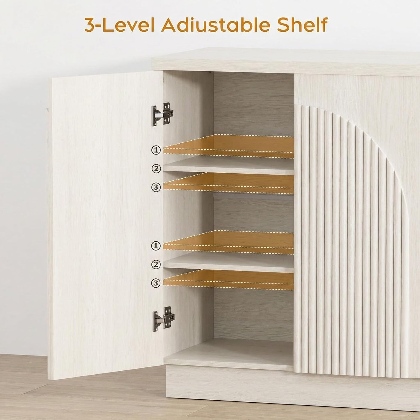 Arched Reeded Sideboard Buffet Cabinet — 55" Wide, 4-Door Modern Storage