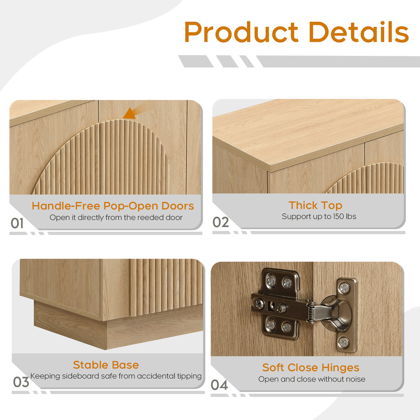 Arched Reeded Design Sideboard Buffet Cabinet