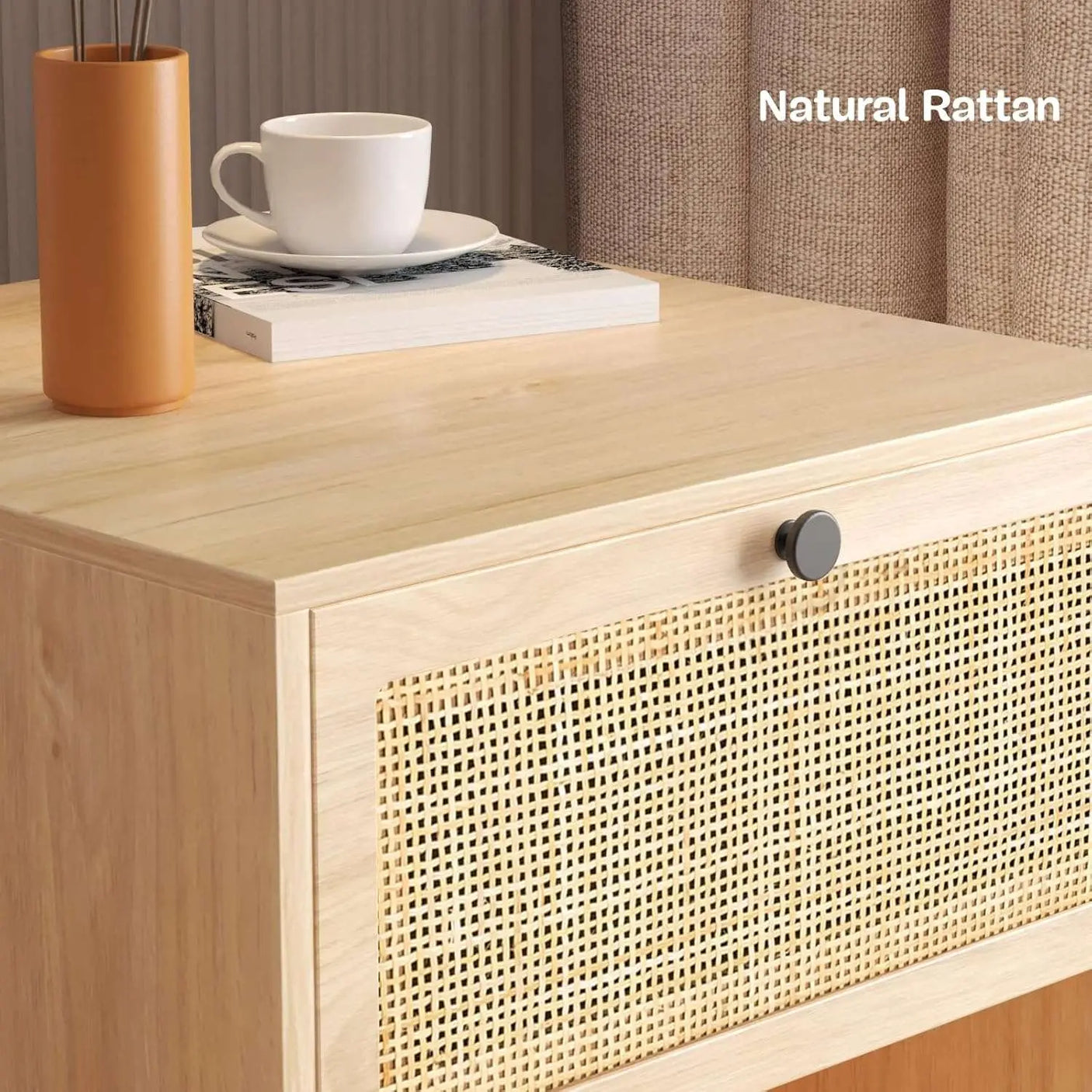 Boho Rattan Drawers Sidetable Nightstand 2 Packs