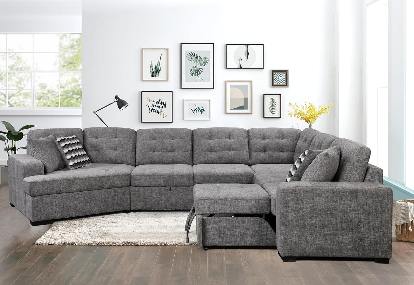 149'' Oversized Large Sectional Sleeper Sofa with Pull Out Bed & Cuddler | 7-Seater L-Shaped Sectional Couch with Chaise Lounge