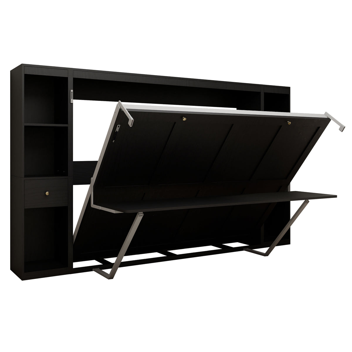 Queen Horizontal Murphy Bed with Desk & Storage – Black