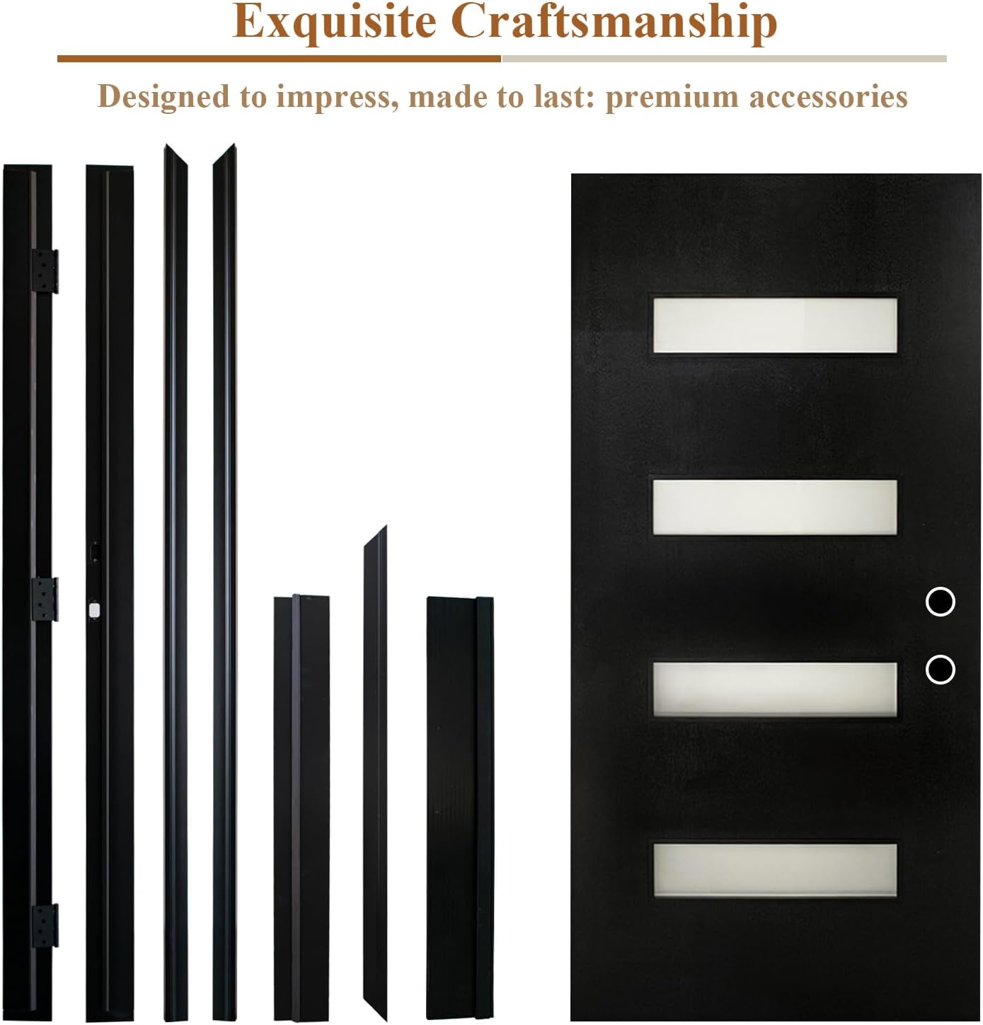 YECHEN 36" x 80" Fiberglass Pre-Hung Front Door, Contemporary Black Entry Door with Frosted Privacy Glass (Left/Right Hand Inswing)