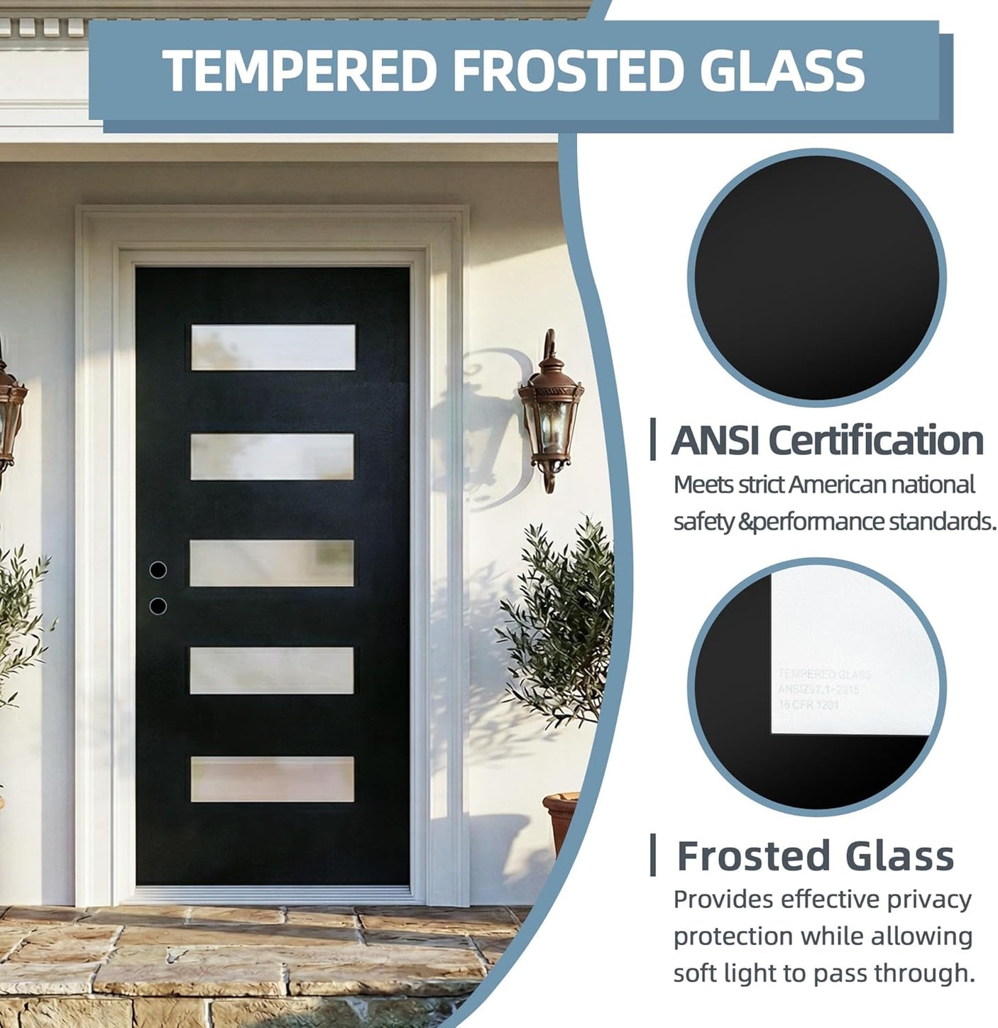 YECHEN 36" x 80" Fiberglass Pre-Hung Front Door, Contemporary Black Entry Door with Frosted Privacy Glass (Left/Right Hand Inswing)