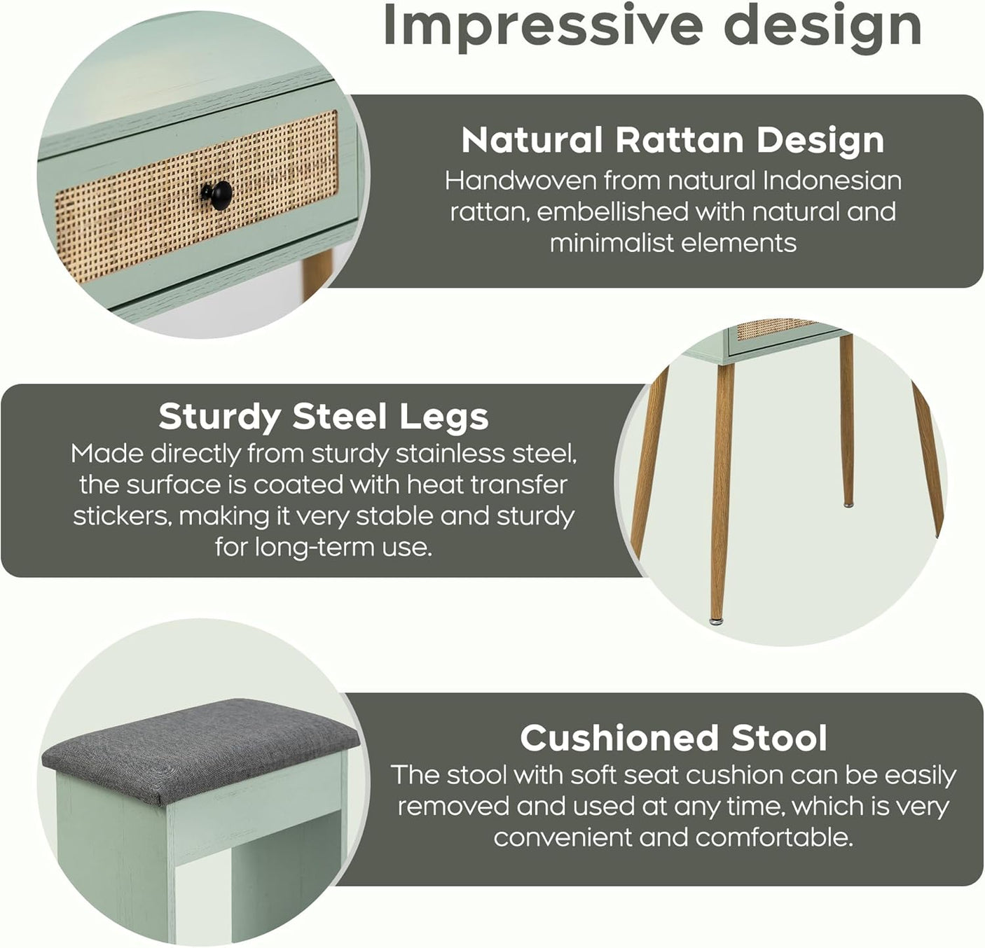 30" Vintage Makeup Vanity Table Set