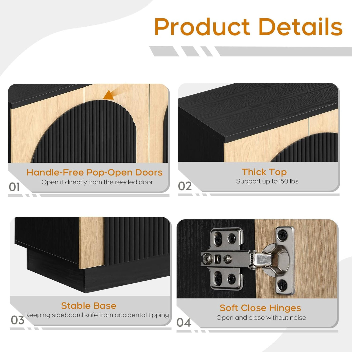 Arched Reeded Design Sideboard Buffet Cabinet