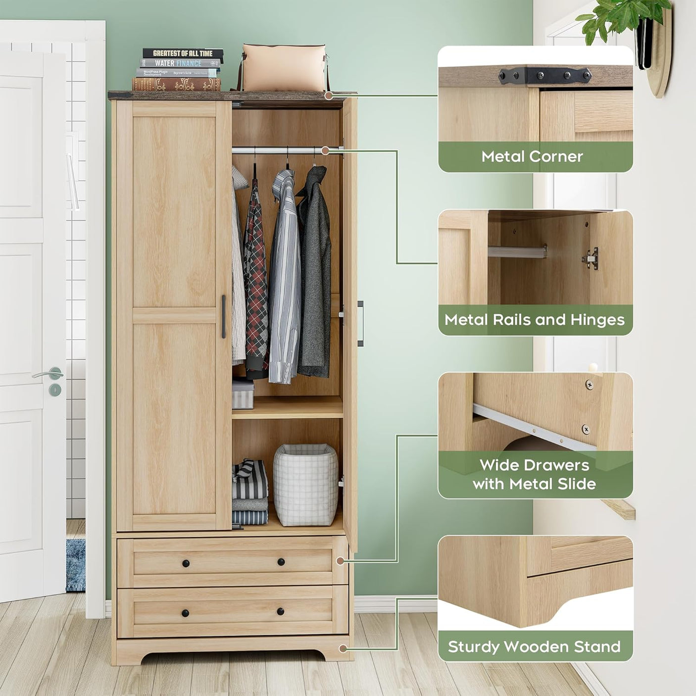 71" Modern Wooden Armoire Wardrobe Closet