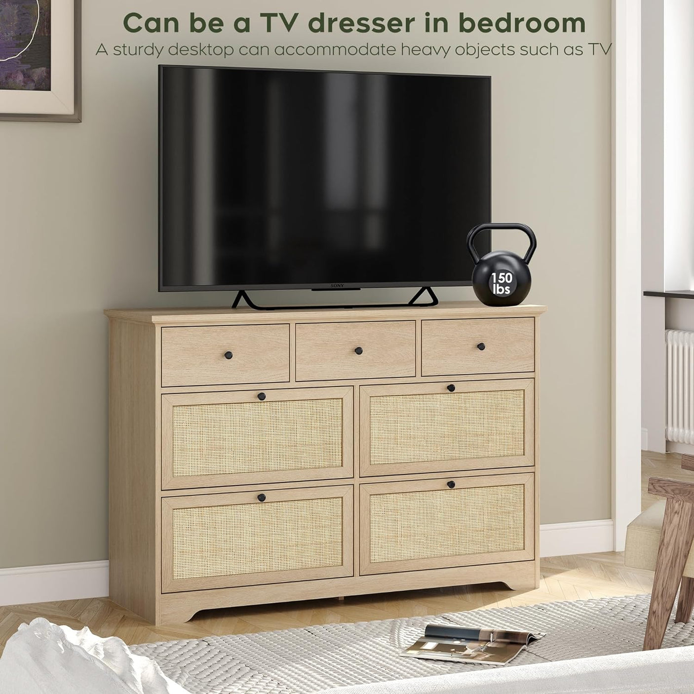 Boho 7 Drawers Natural Rattan Dresser