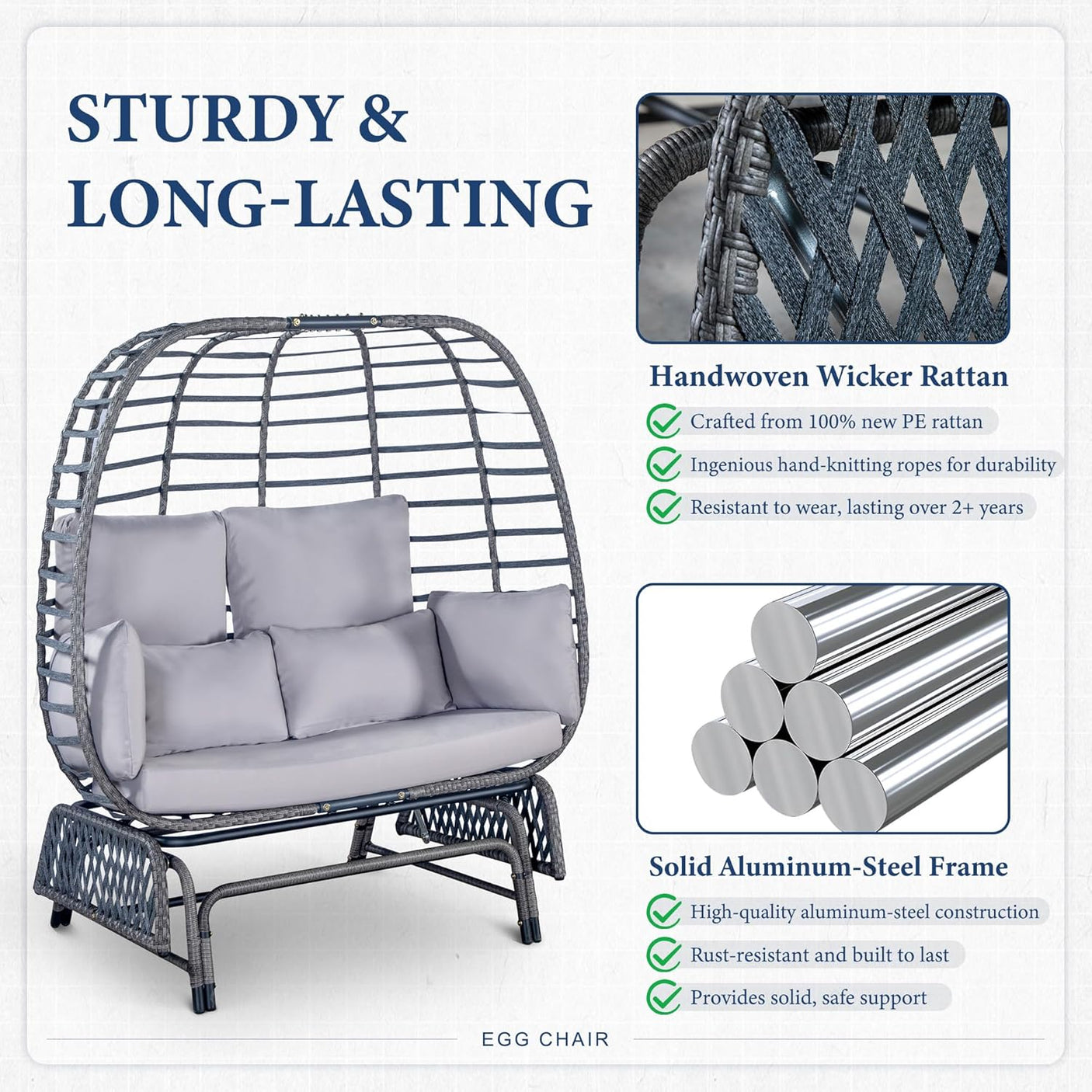 Outdoor Gliding Rocking Steel Stand Double Egg Chair