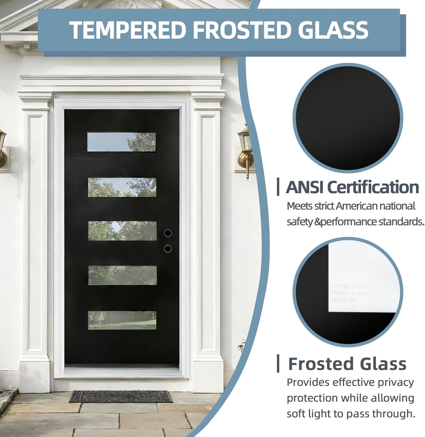 YECHEN 36" x 80" Fiberglass Pre-Hung Front Door, Contemporary Black Entry Door with Frosted Privacy Glass (Left/Right Hand Inswing)