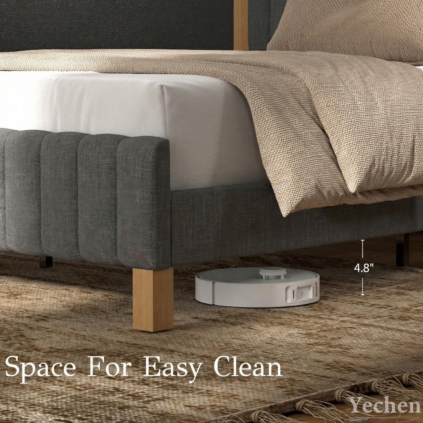 Yechen Full Size Natural Wood Bed Frame with Headboard