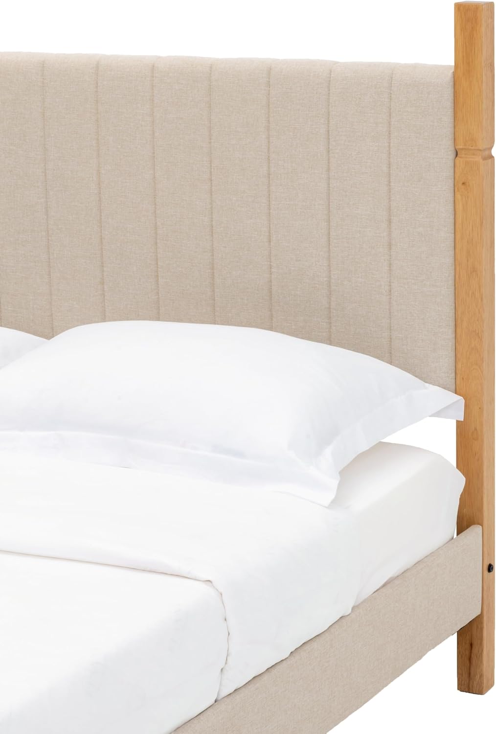 Yechen Queen Bed Frame with Linen Headboard | Platform Bed, Noise-Free Slats, Beige