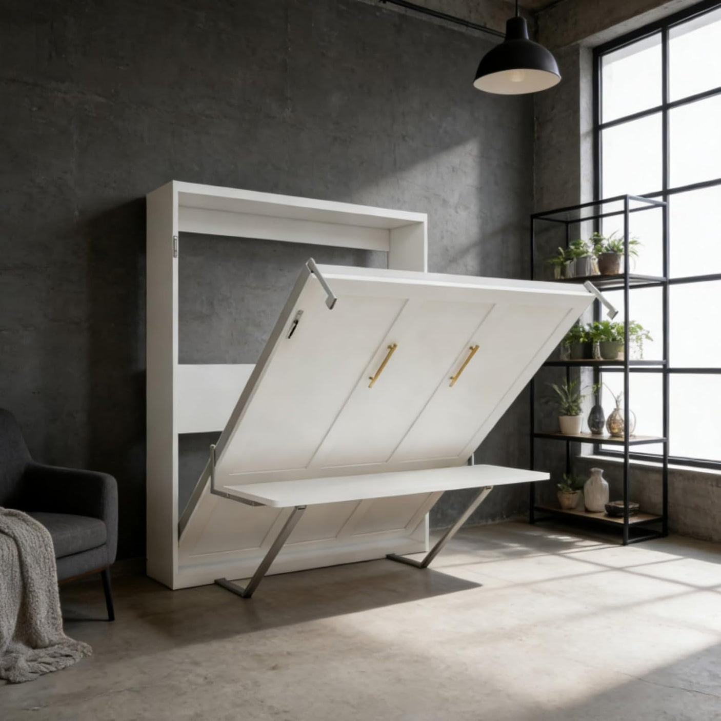 Queen Size Murphy Bed with Desk | Space-Saving Foldable Wall Bed | Yechen Home