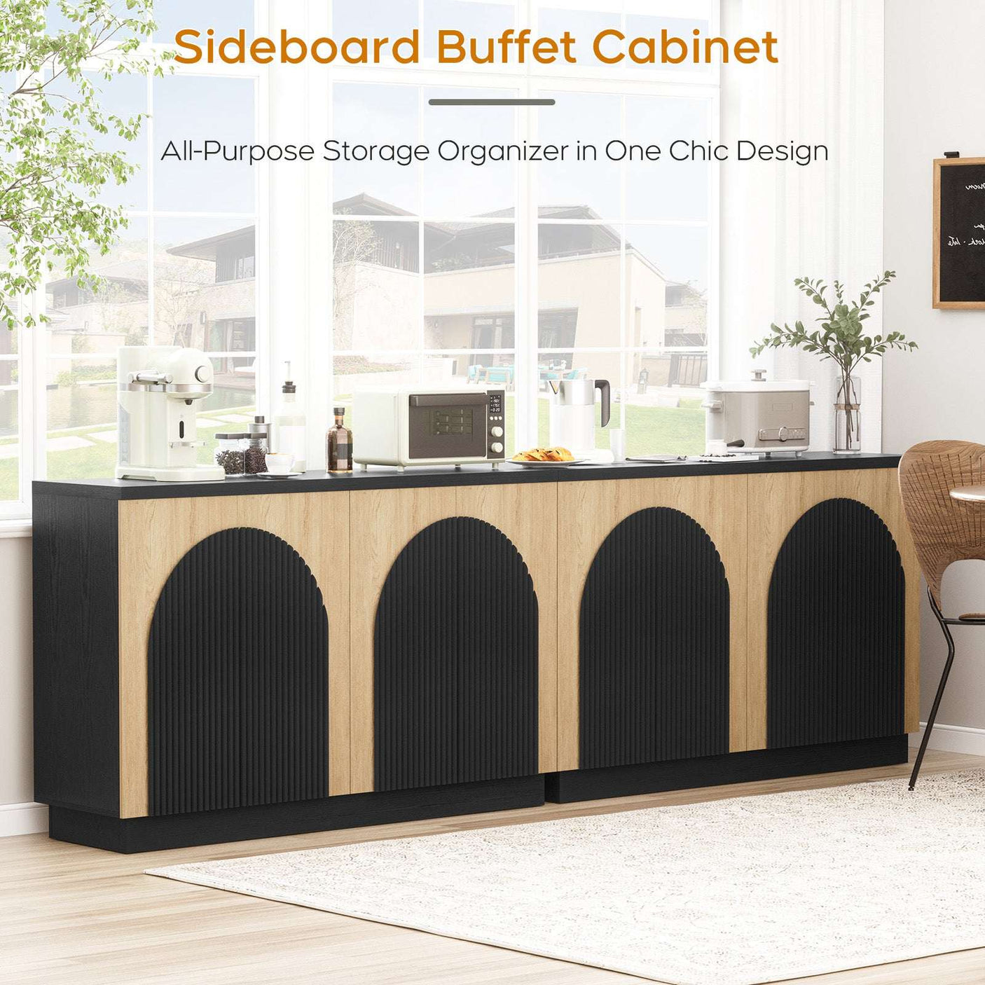 Arched Reeded Design Sideboard Buffet Cabinet