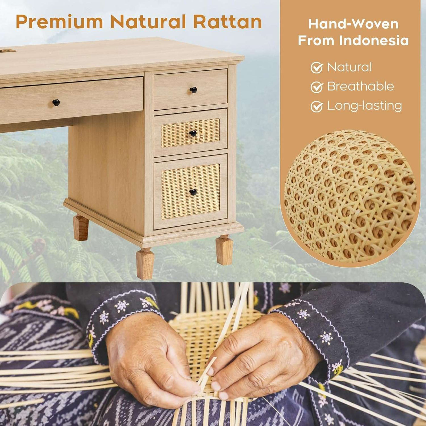 58'' Wood Executive Desk with 3 Drawers & 2 Cabinet