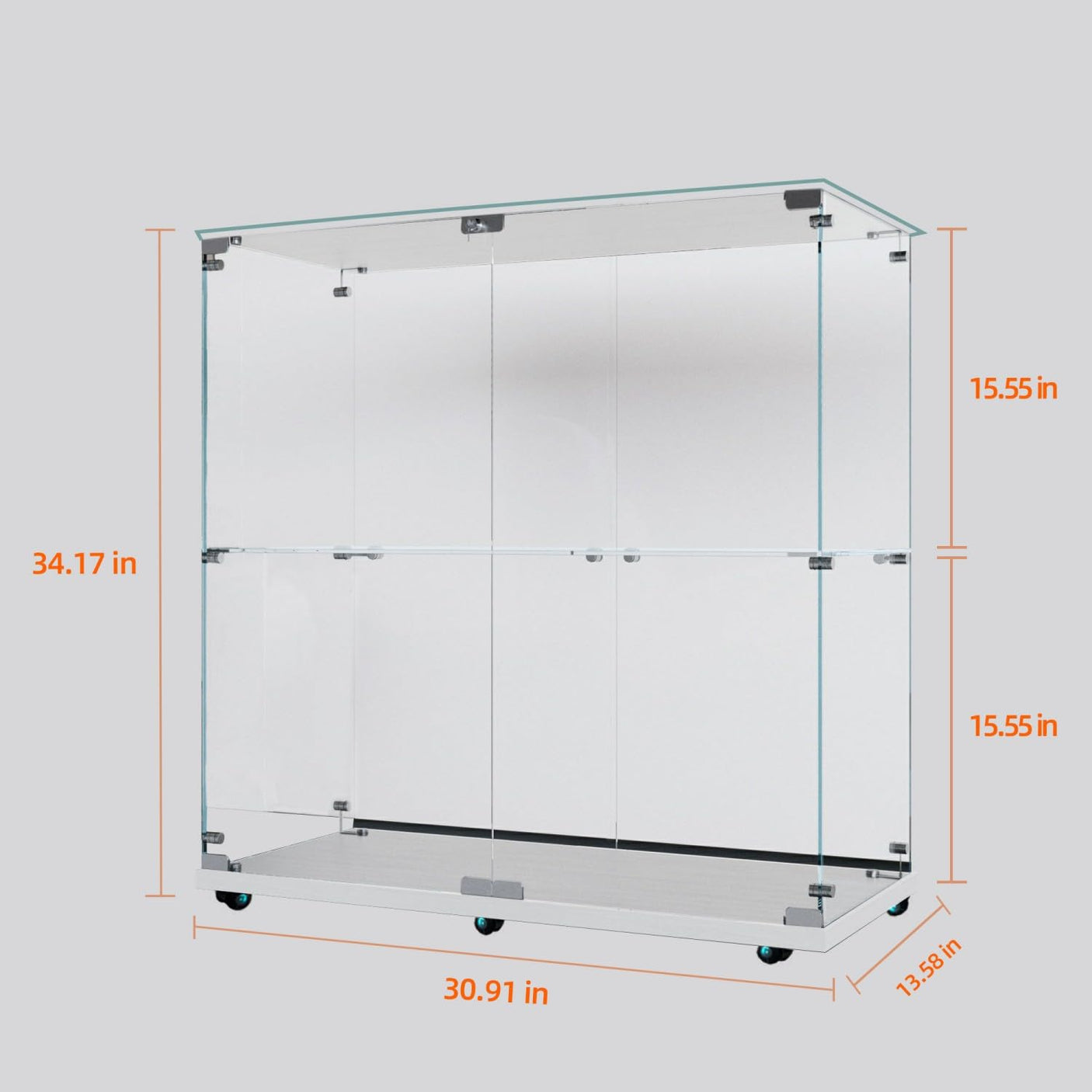 2-Tier Tempered Glass Display Cabinet with Bluetooth LED Light | Music Sync, Motion Sensor & Lockable Casters