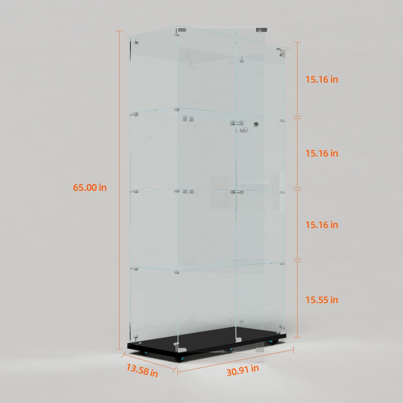 YECHEN 65" Smart Glass Display Cabinet | Bluetooth LED Lights, Music Sync & Swivel Casters – 4-Tier Curio Cabinet