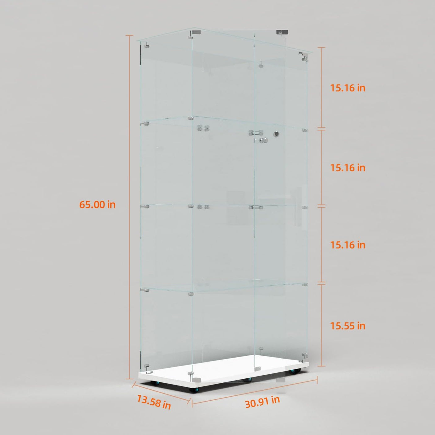 YECHEN 65" Smart Glass Display Cabinet | Bluetooth LED Lights, Music Sync & Swivel Casters – 4-Tier Curio Cabinet