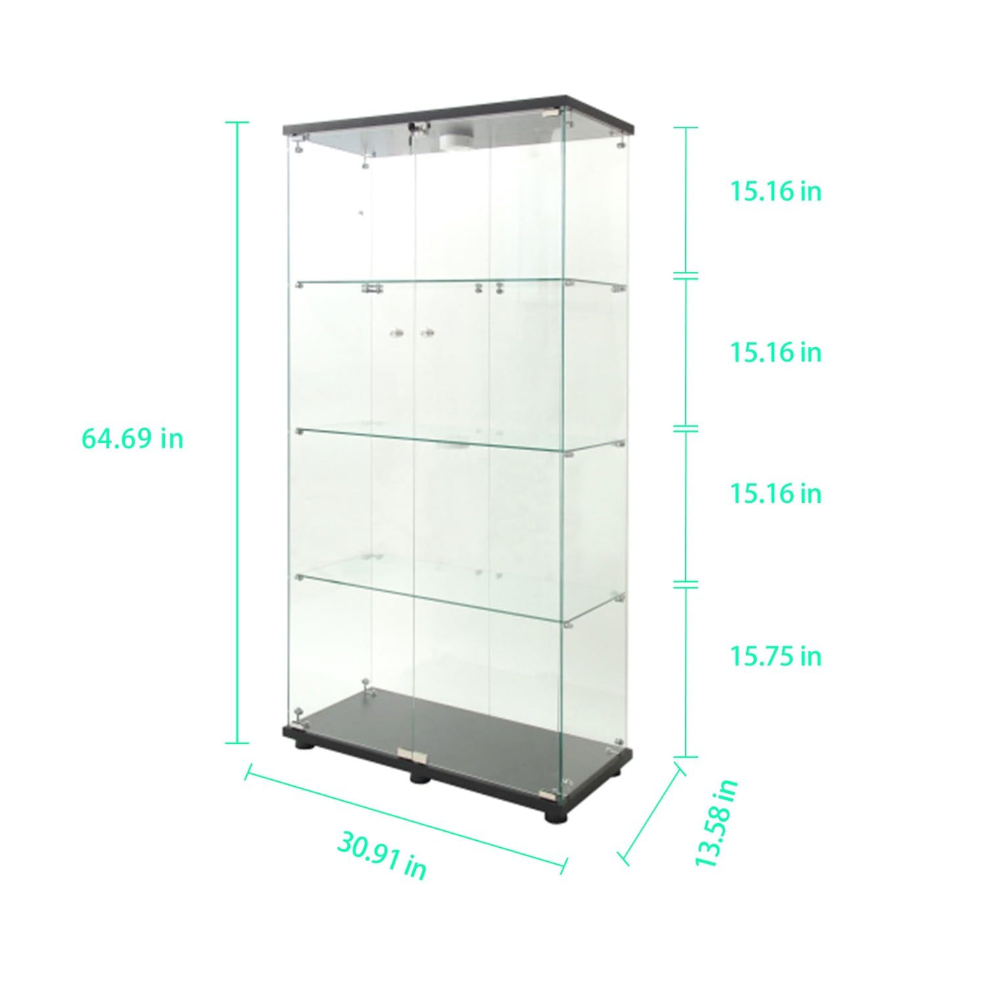 YECHEN 65" Smart Glass Display Cabinet | Bluetooth LED Lights, Music Sync & Swivel Casters – 4-Tier Curio Cabinet