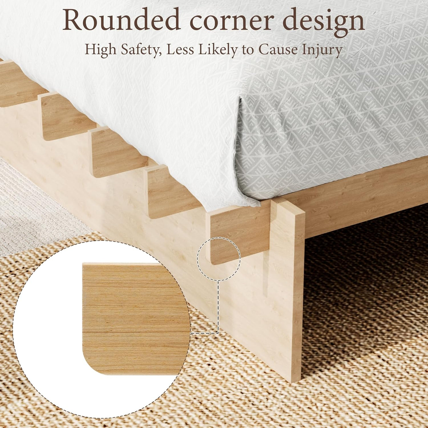 Platform Bed Frame with Dovetail Joinery – 10-Min Assembly, Wood Slats, No Box Spring, Natural| Walnut