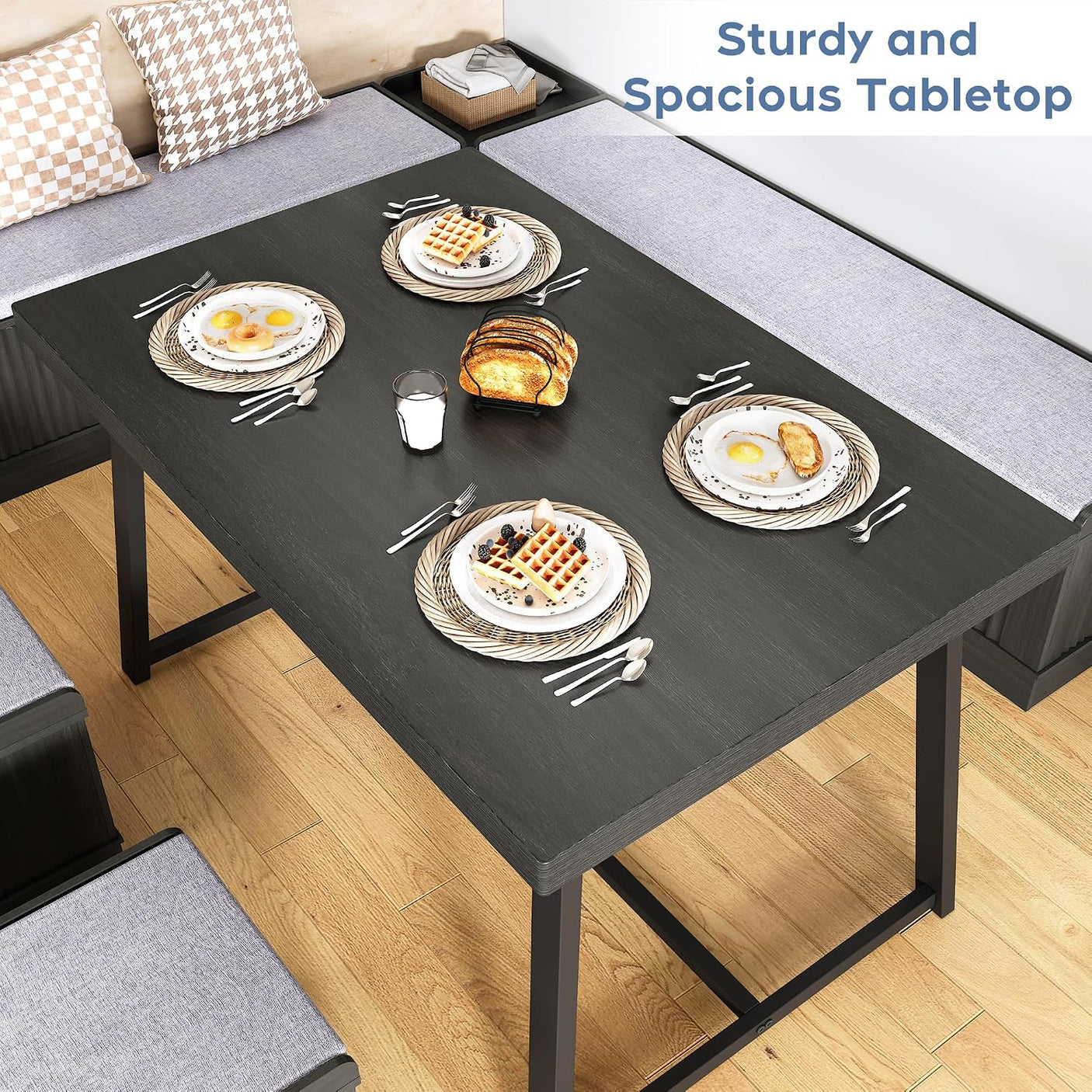 47 Inch Corner Dining Table Set with Storage Stool and Storage Bench