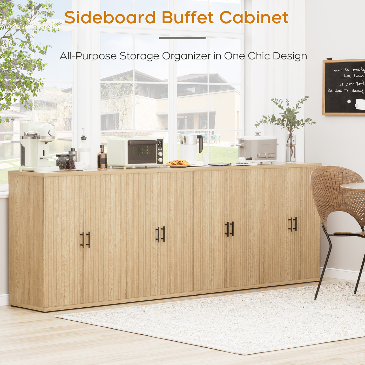 4 Doors Accent Fluted Sideboard Buffet Storage Cabinet
