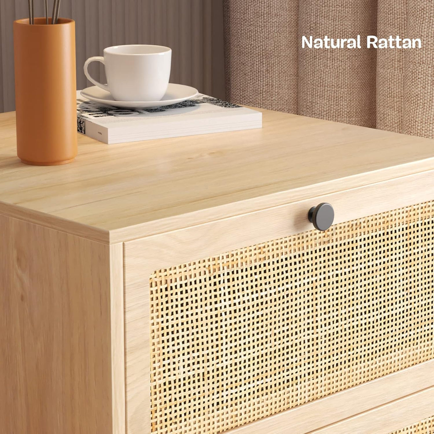 Boho Rattan Drawers Sidetable Nightstand 2 Packs
