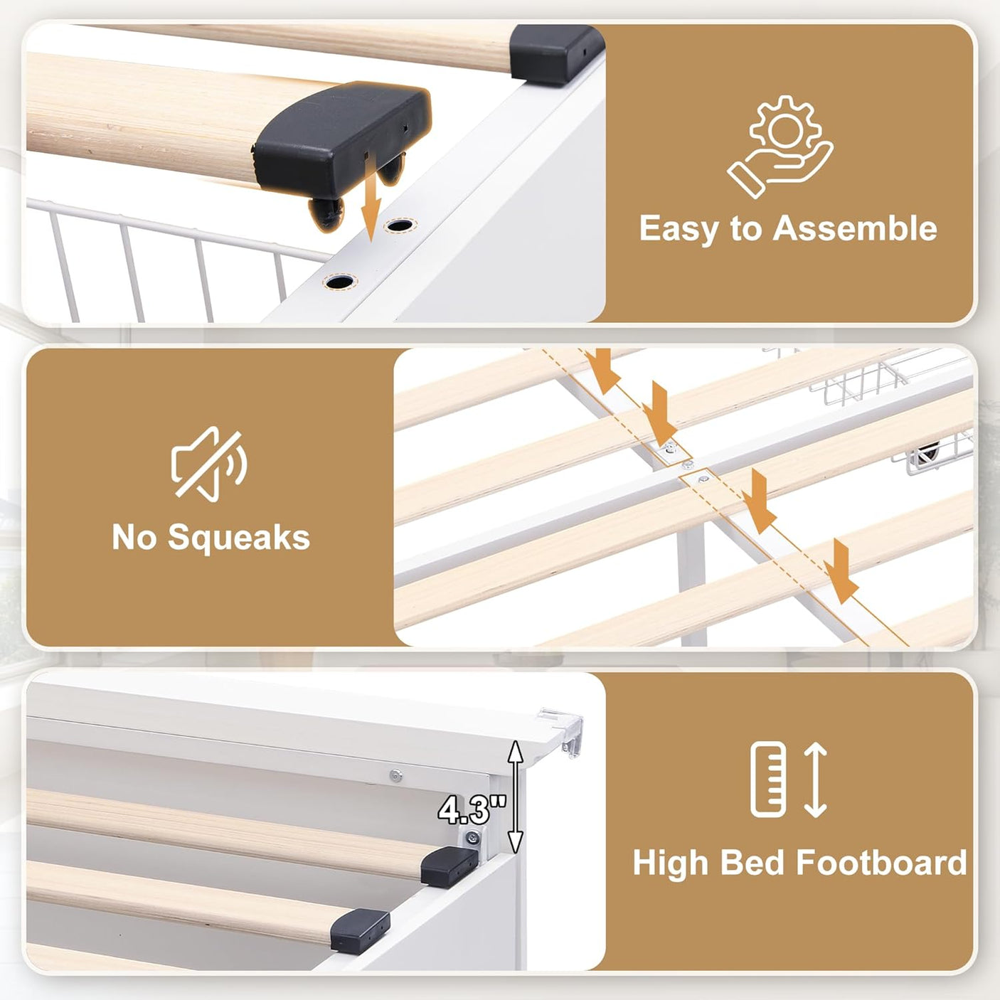 Farmhouse Queen Size Bed Frame with 4 Storage Drawers