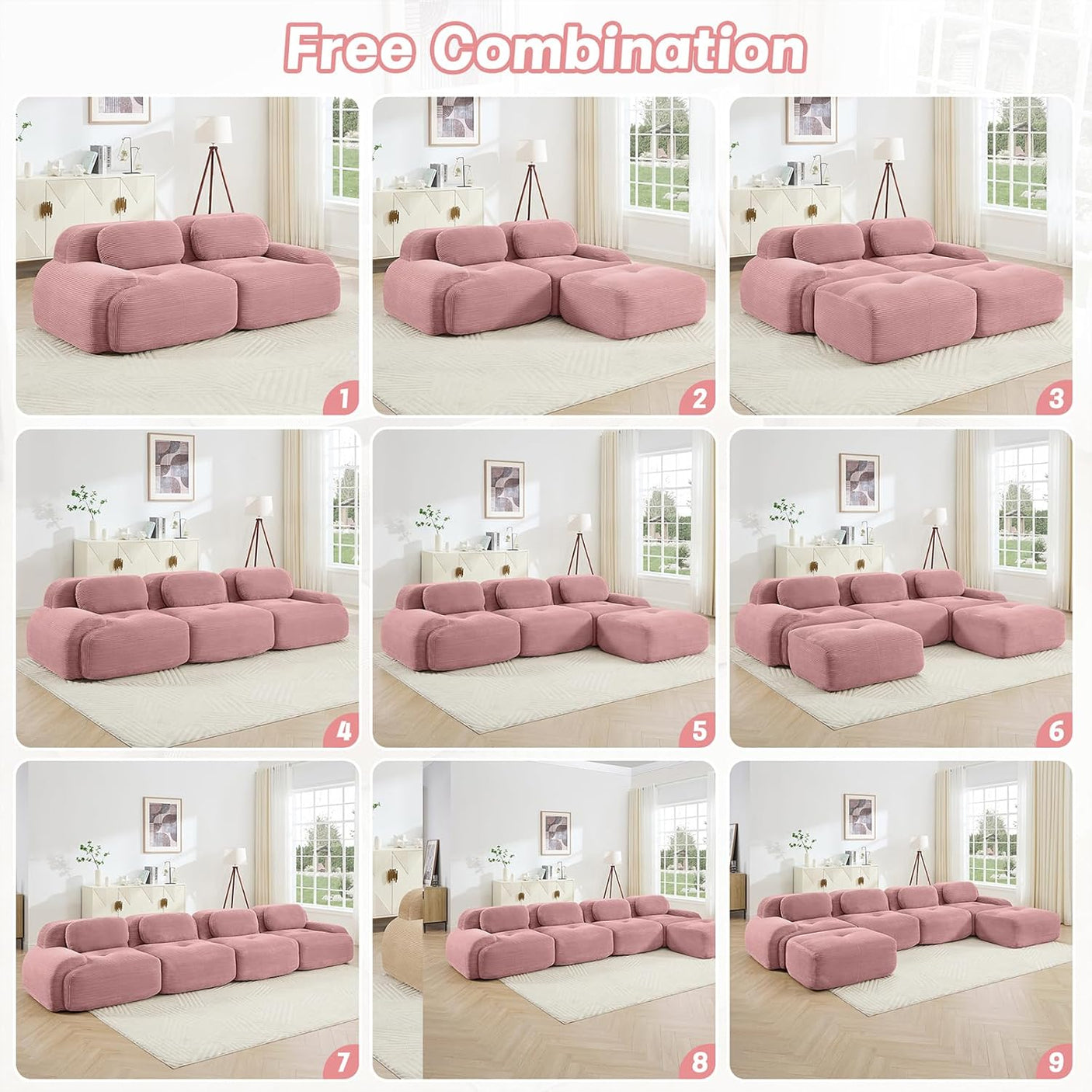 Corduroy Cloud Modular Sectional Sofa - No Assembly Required