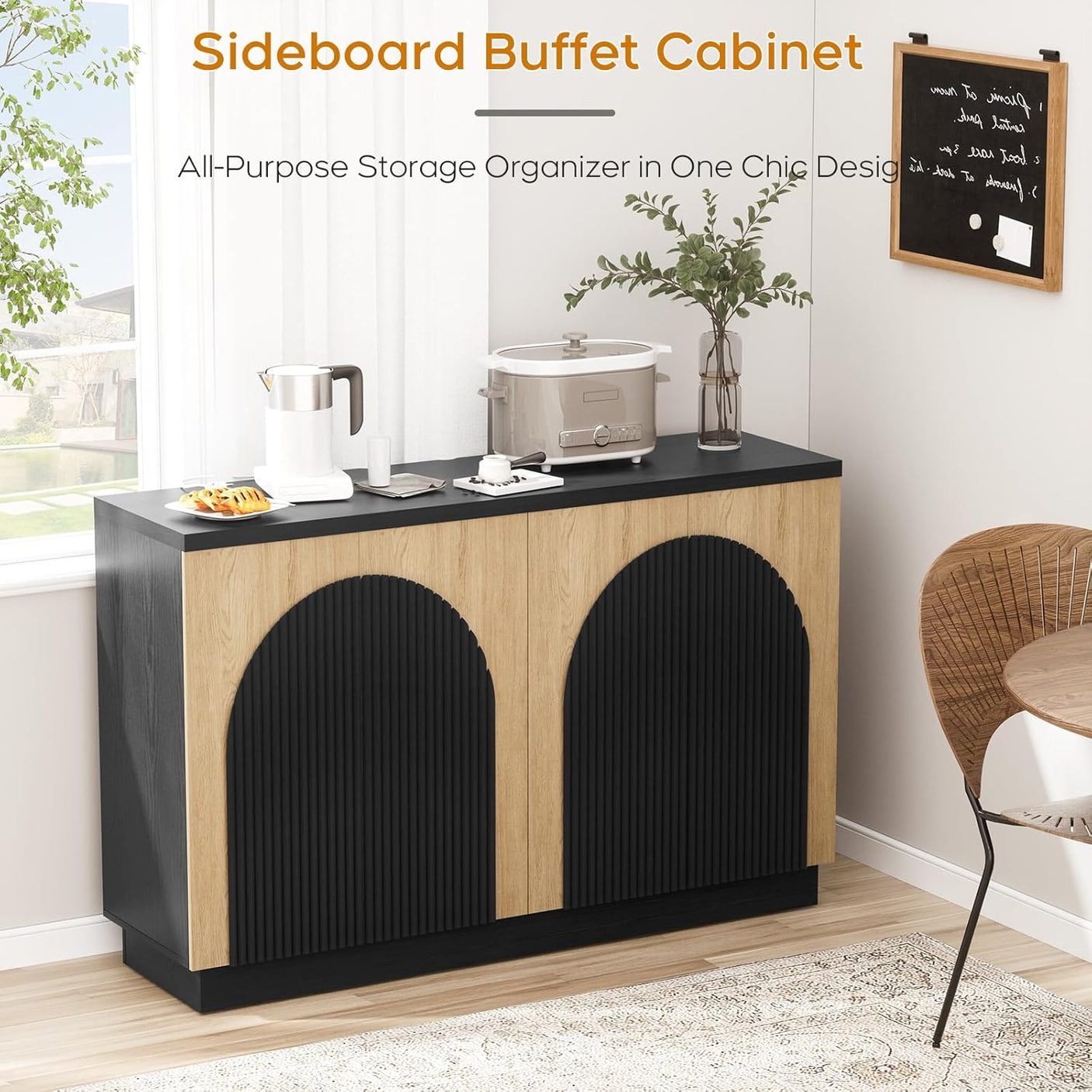 Arched Reeded Design Sideboard Buffet Cabinet