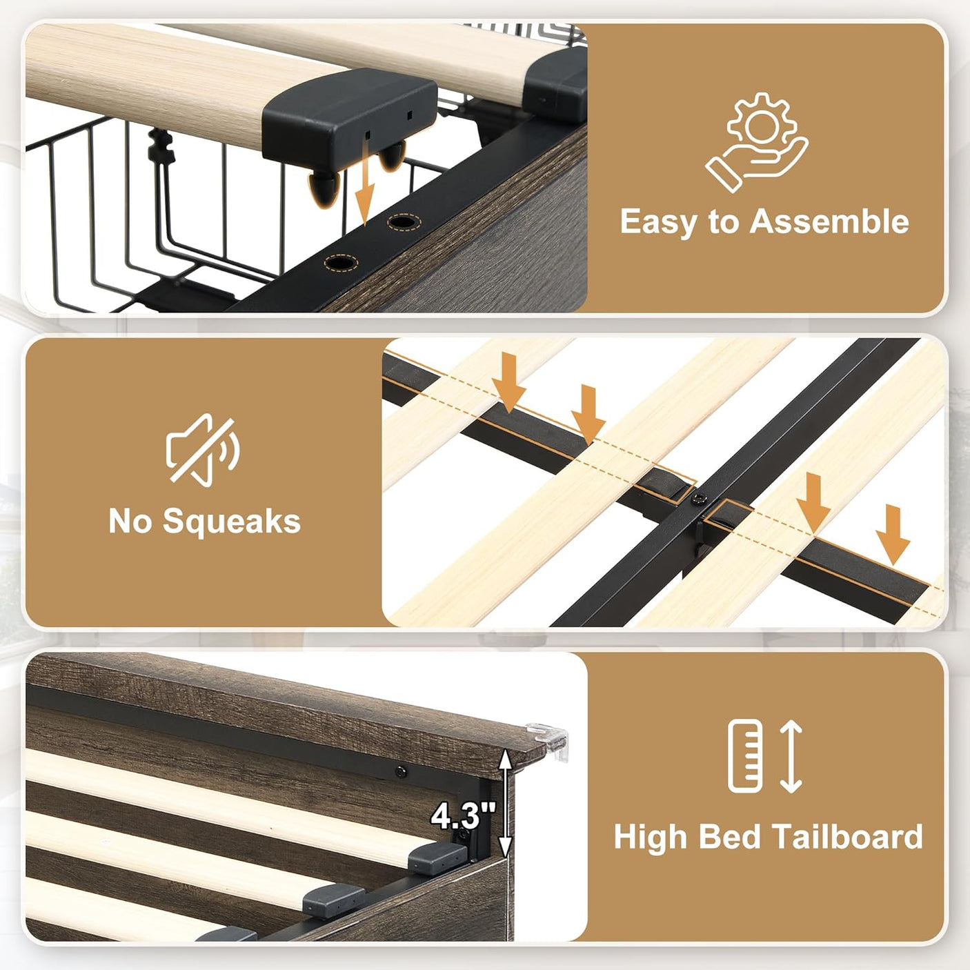 Farmhouse Queen Size Bed Frame with 4 Storage Drawers