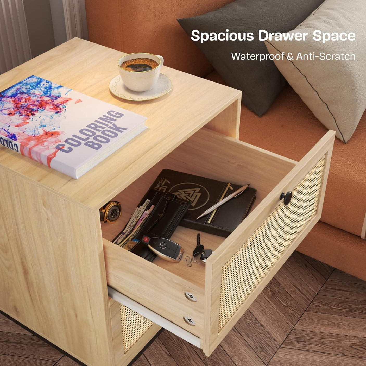 Boho Rattan Drawers Sidetable Nightstand 2 Packs