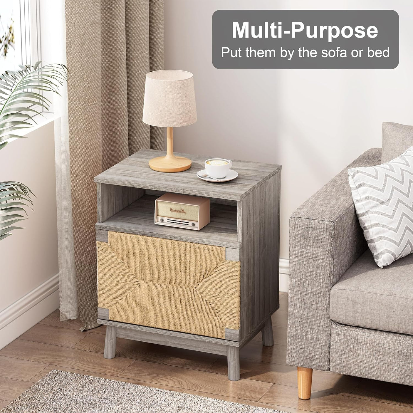 Boho Rattan Drawers Sidetable Nightstand 2 Packs