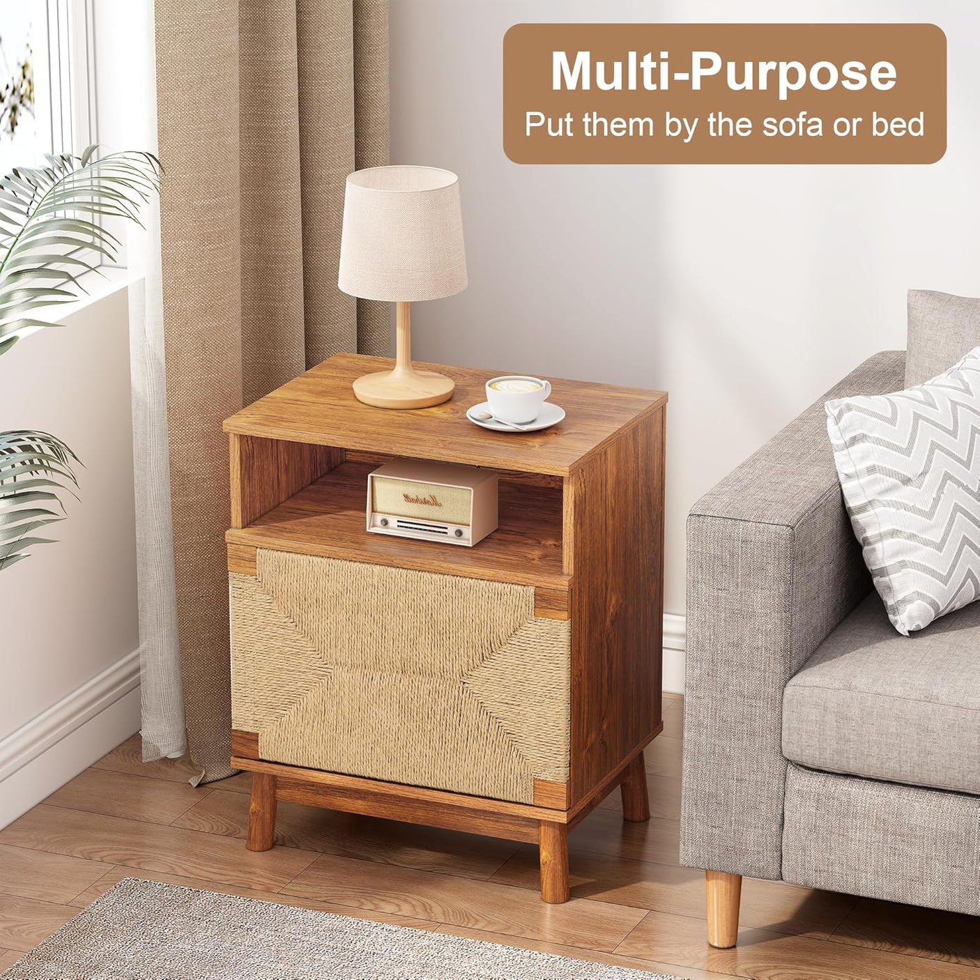 Boho Rattan Drawers Sidetable Nightstand 2 Packs