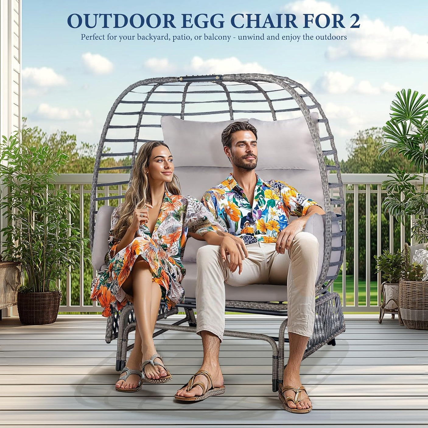 Outdoor Gliding Rocking Steel Stand Double Egg Chair