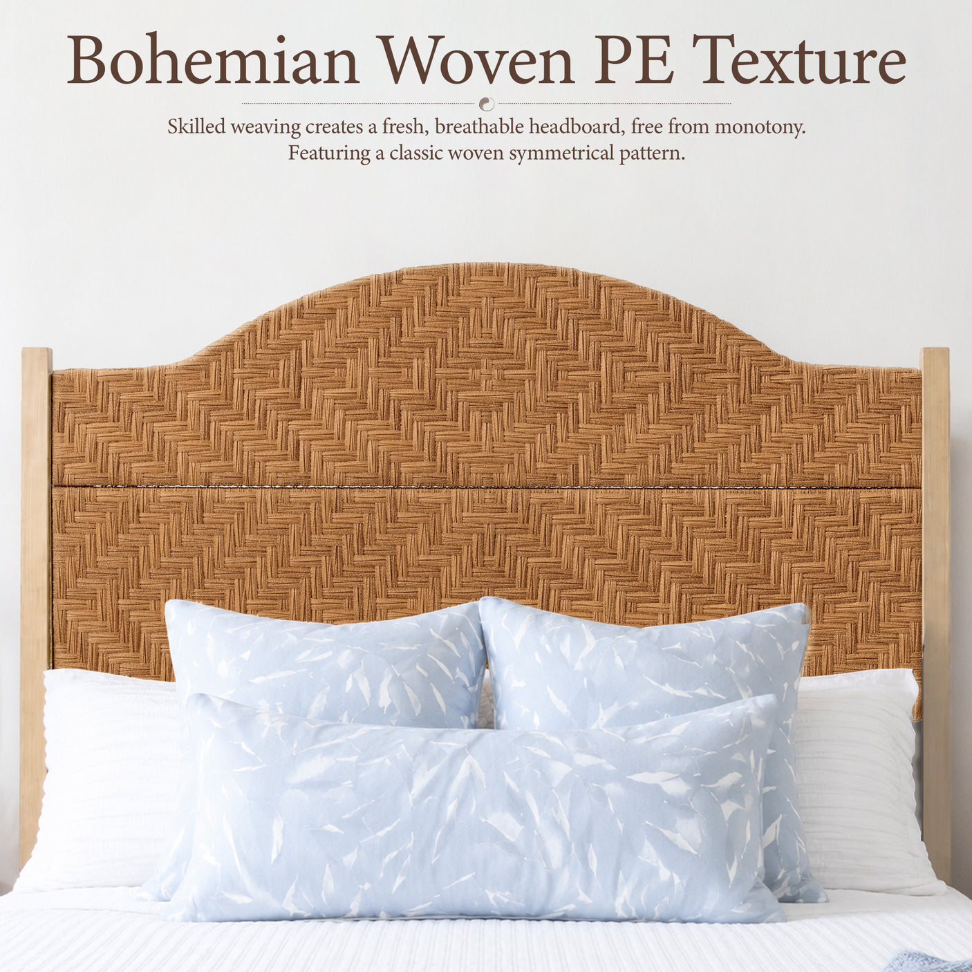 Yechen Rattan Bed Frame | Boho Tall Headboard with Solid Wood Legs