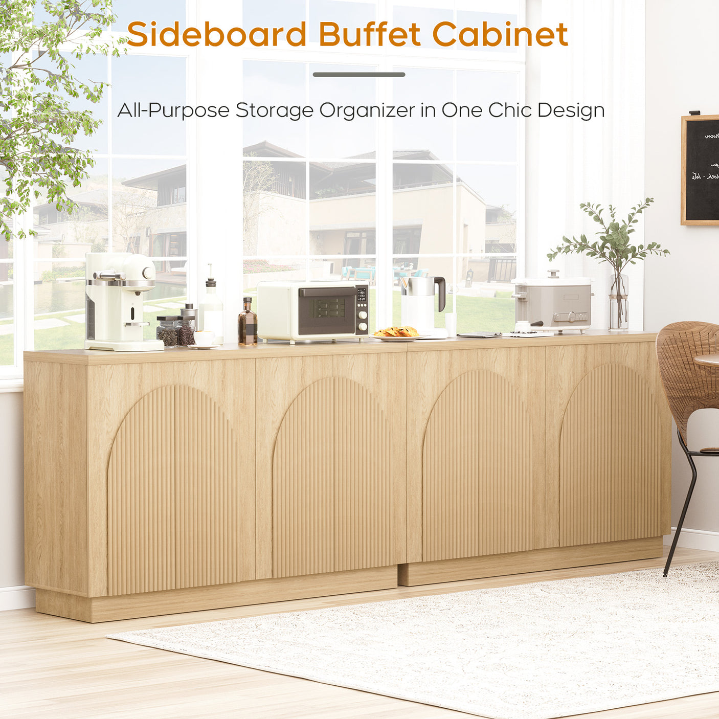 Arched Reeded Design Sideboard Buffet Cabinet