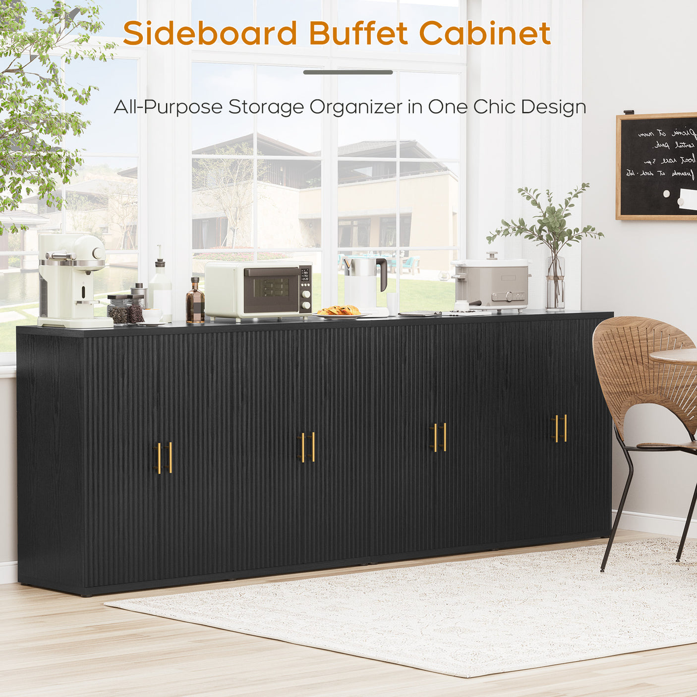 4 Doors Accent Fluted Sideboard Buffet Storage Cabinet