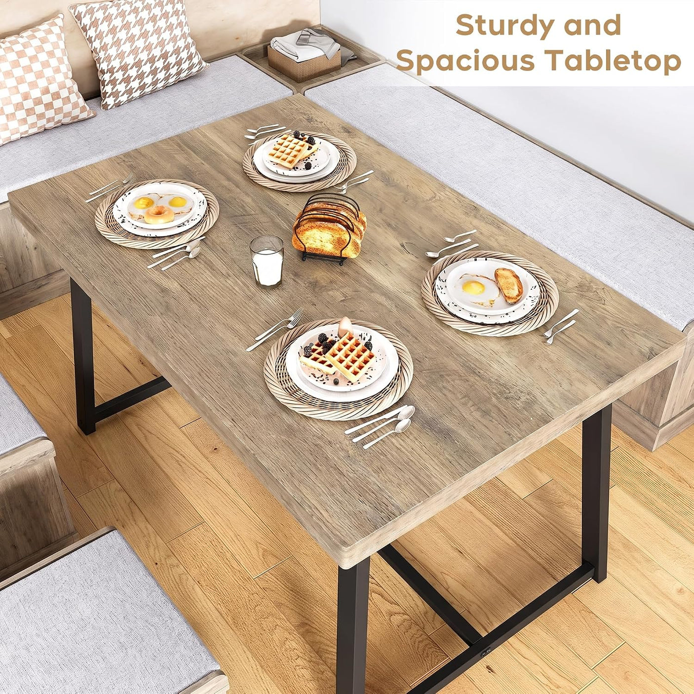 47 Inch Corner Dining Table Set with Storage Stool and Storage Bench
