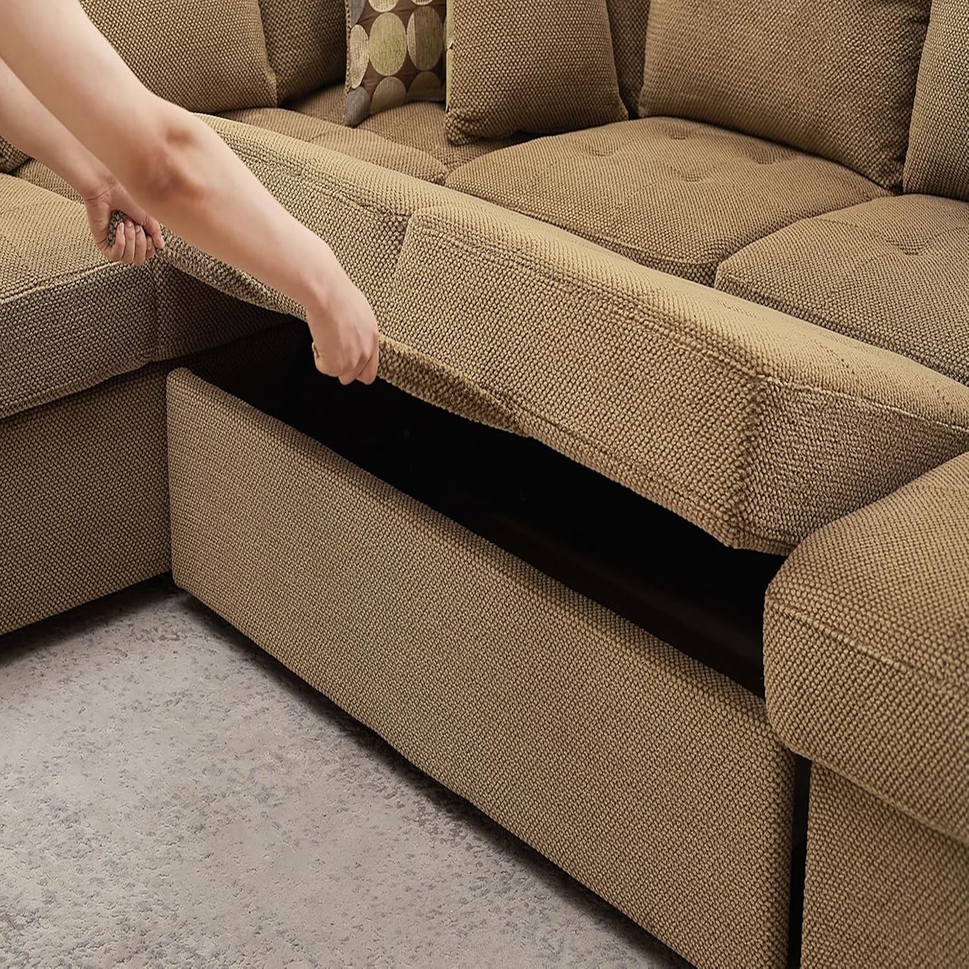 Yechen 123" U-Shaped Sectional Sleeper Sofa with Pull-Out Bed & Storage Chaise, 6-Seater