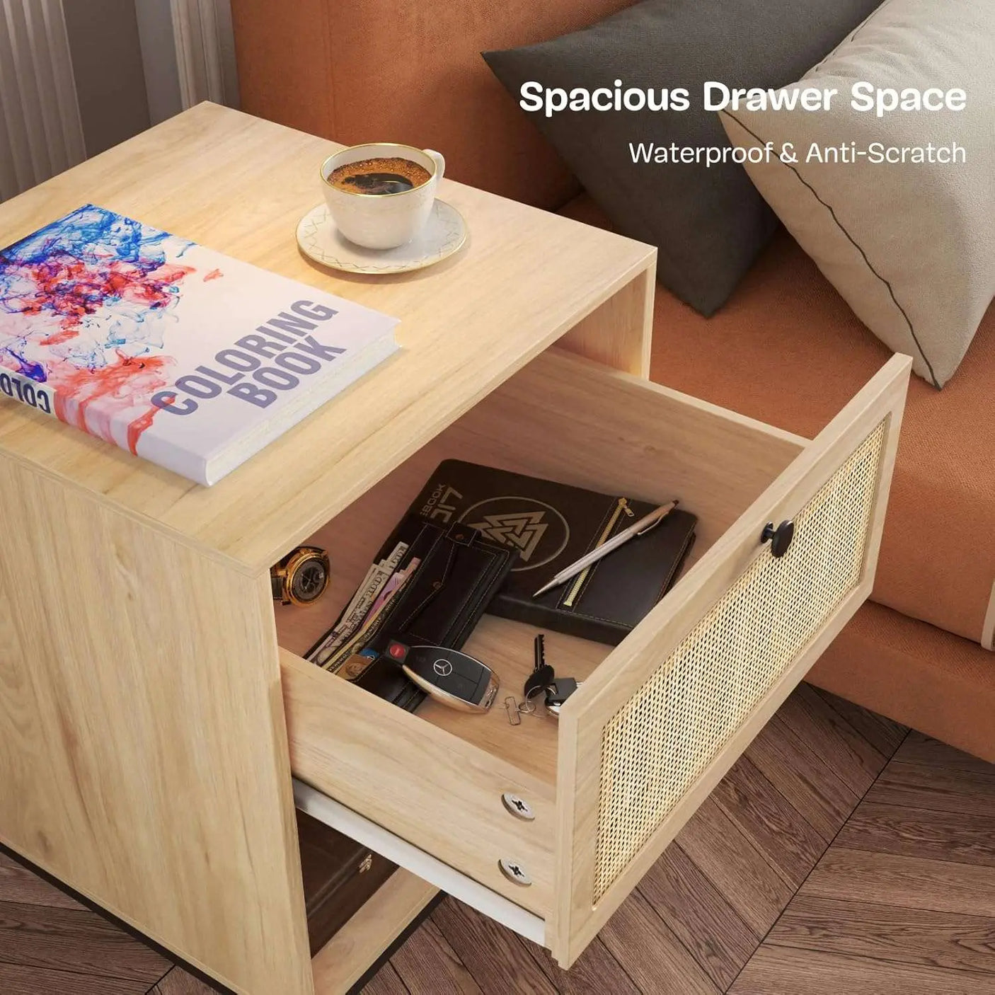 Boho Rattan Drawers Sidetable Nightstand 2 Packs