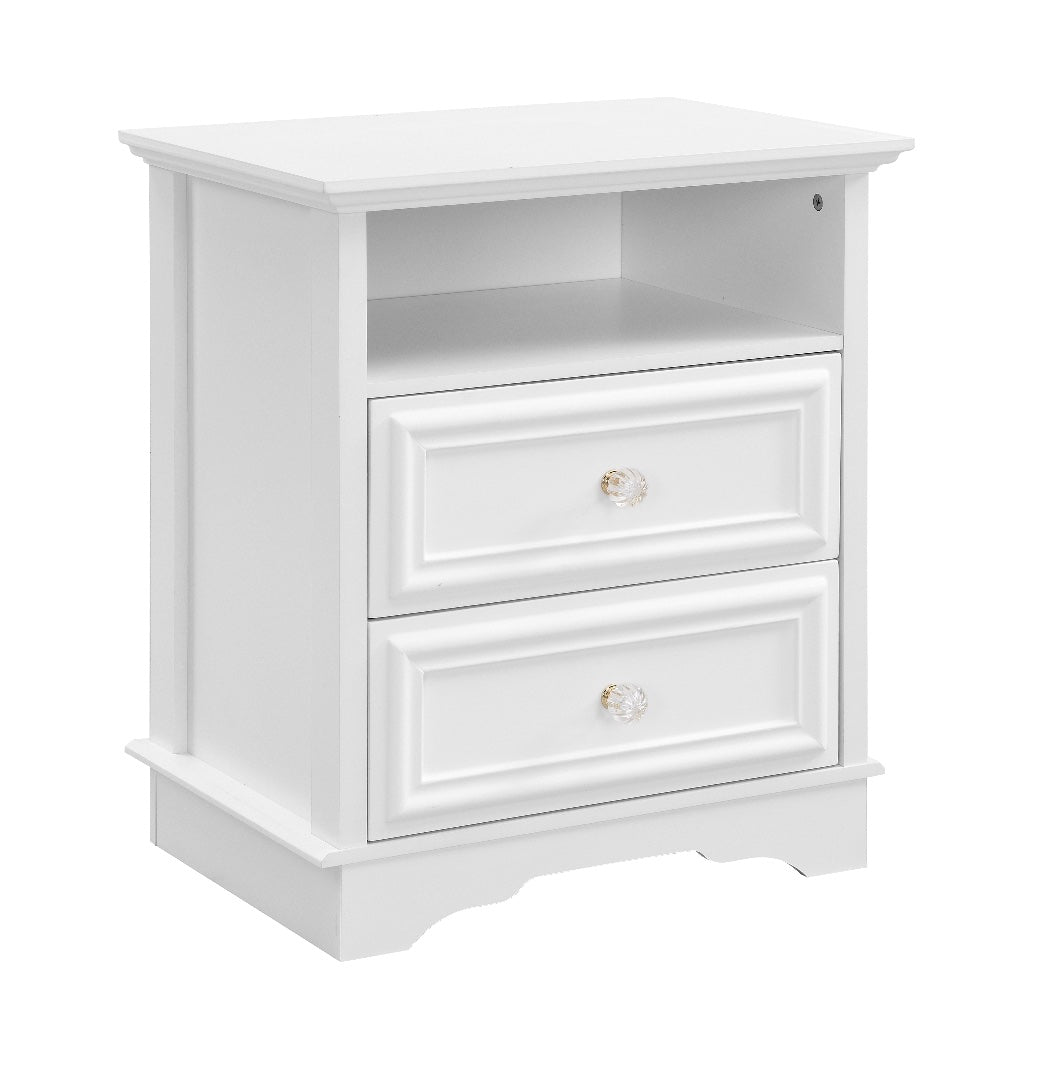 Farmhouse Mid Century Modern Nightstand, 2-Drawer 25" Tall Wood