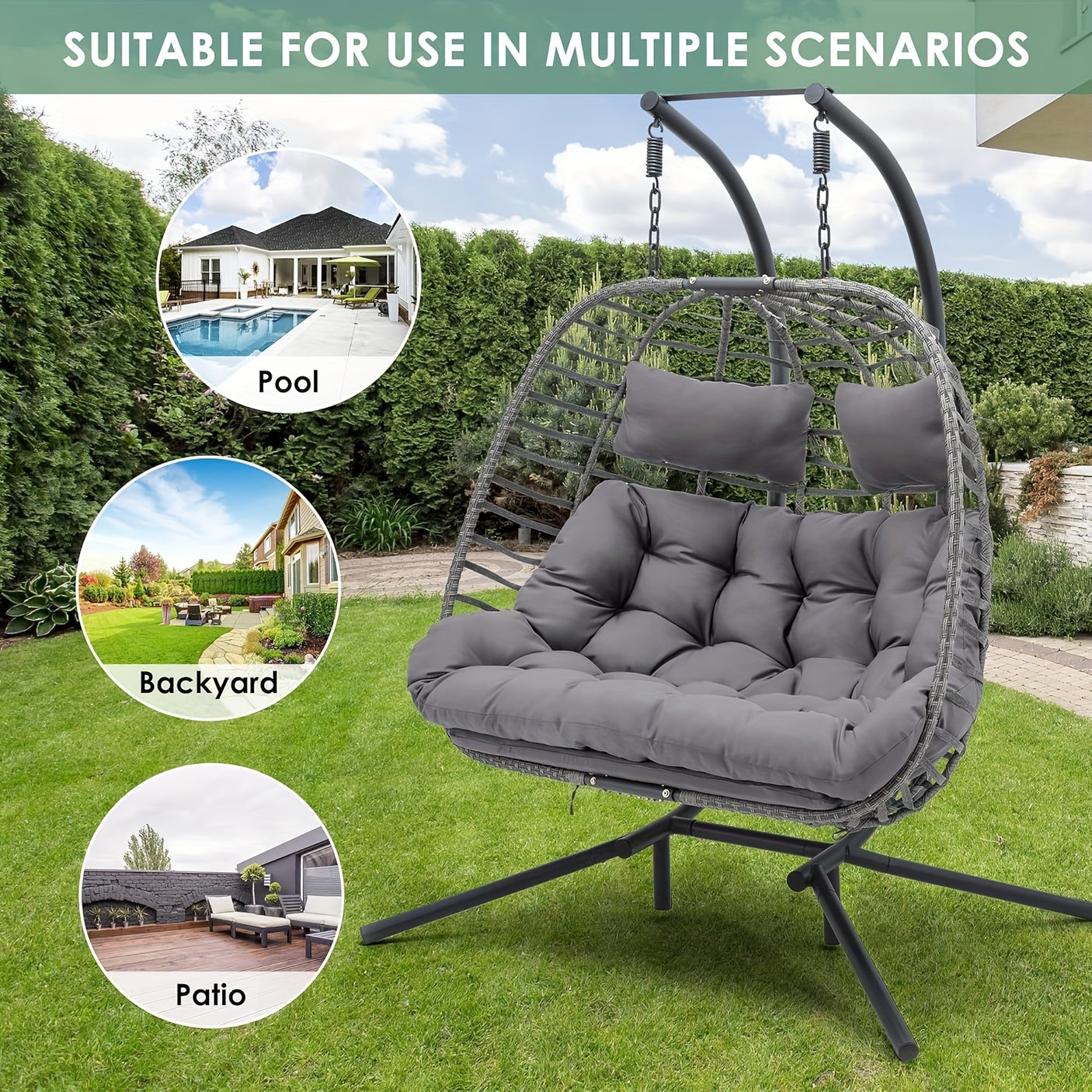 Double Egg Swing Chair with Stand for Outdoor