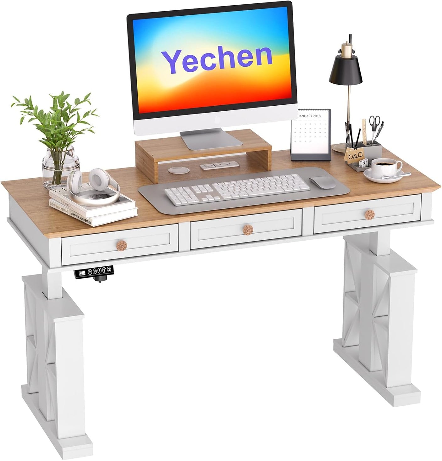 51×20 Inch Electric Standing Adjustable Desk with Drawers