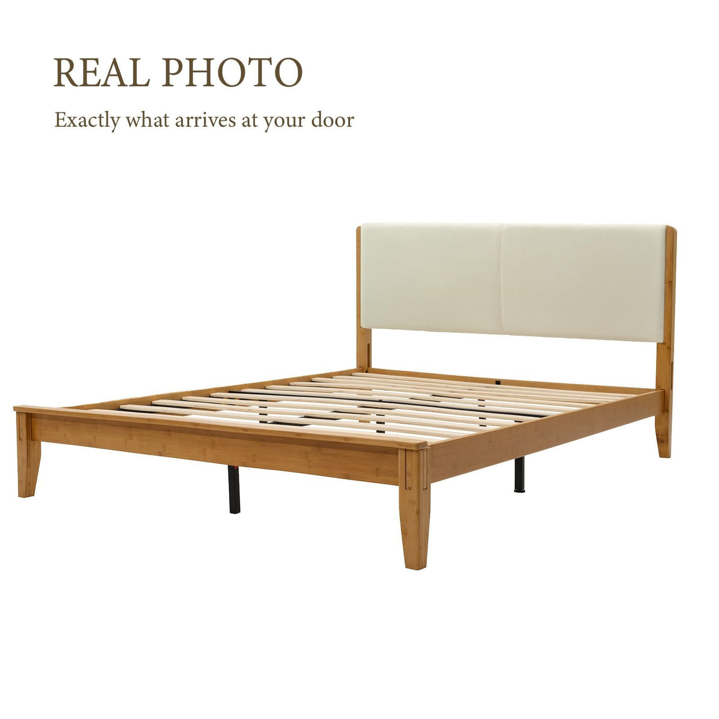 Yechen Bamboo Bed Frame – Japanese Joinery, Linen Headboard, Queen & King