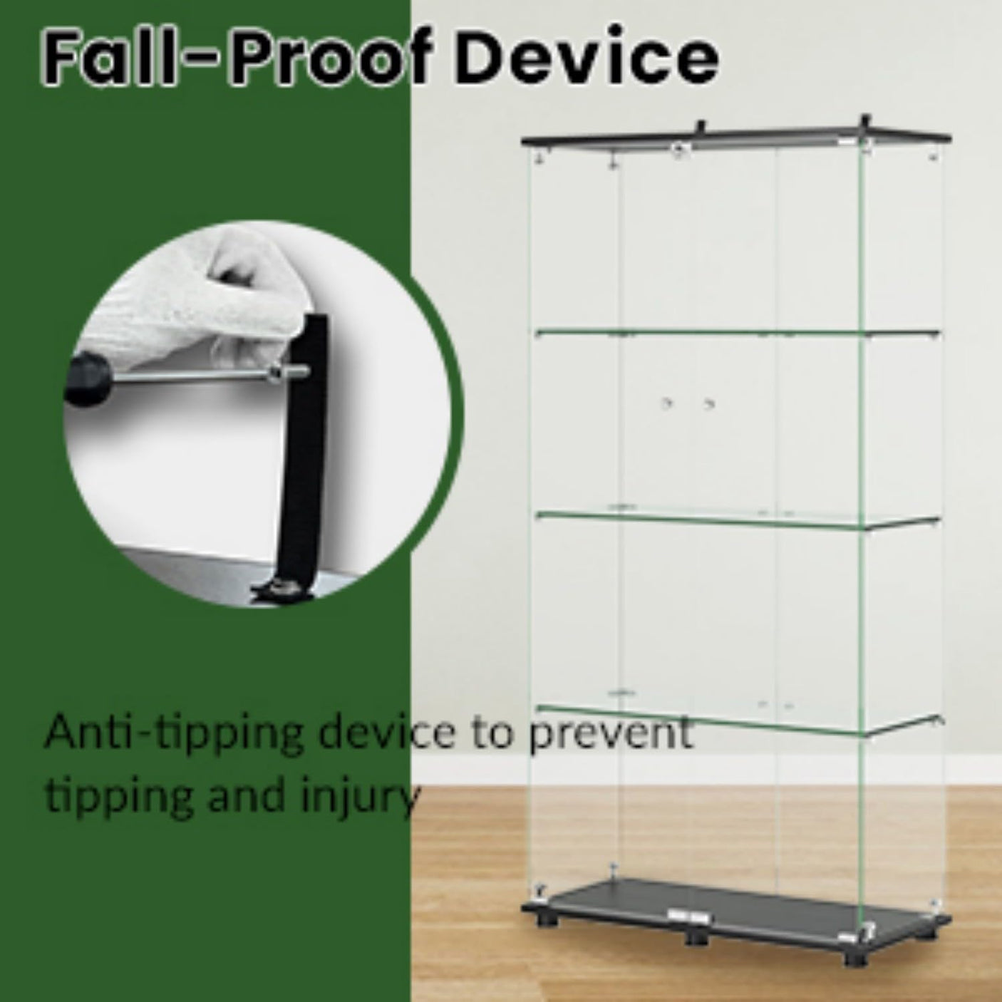 YECHEN Glass Display Cabinet with 5-Shelf | Tempered Glass Curio Cabinet with Lock, Double Doors & Anti-Topple Device
