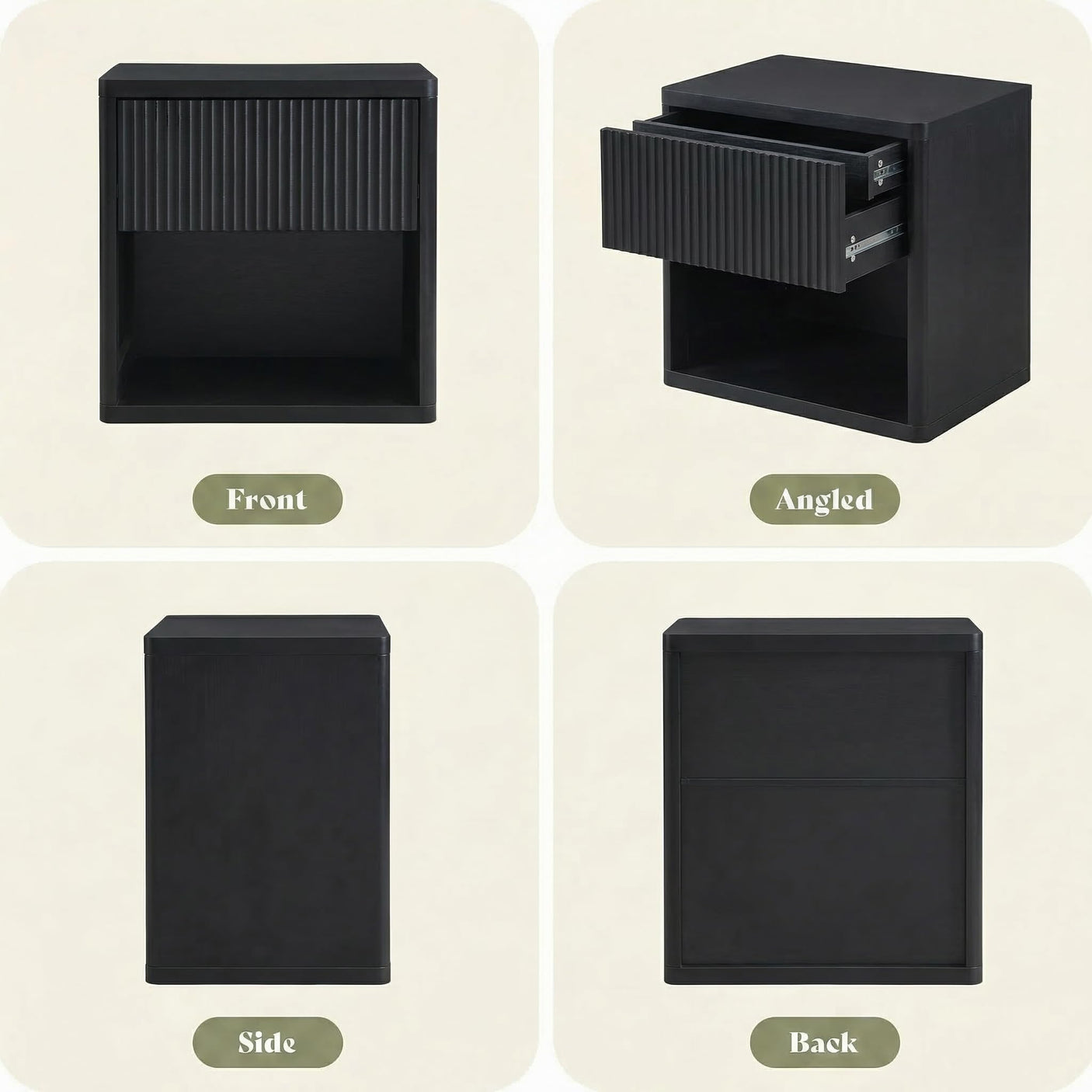 Yechen Fluted Nightstand | 22.8" Wide Mid-Century Bedside Table with Hidden Drawer & Open Shelf