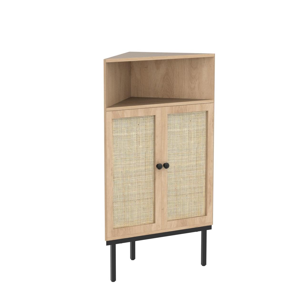 Corner Rattan Storage Cabinet with Adjustable Shelf - Boho Triangle Design
