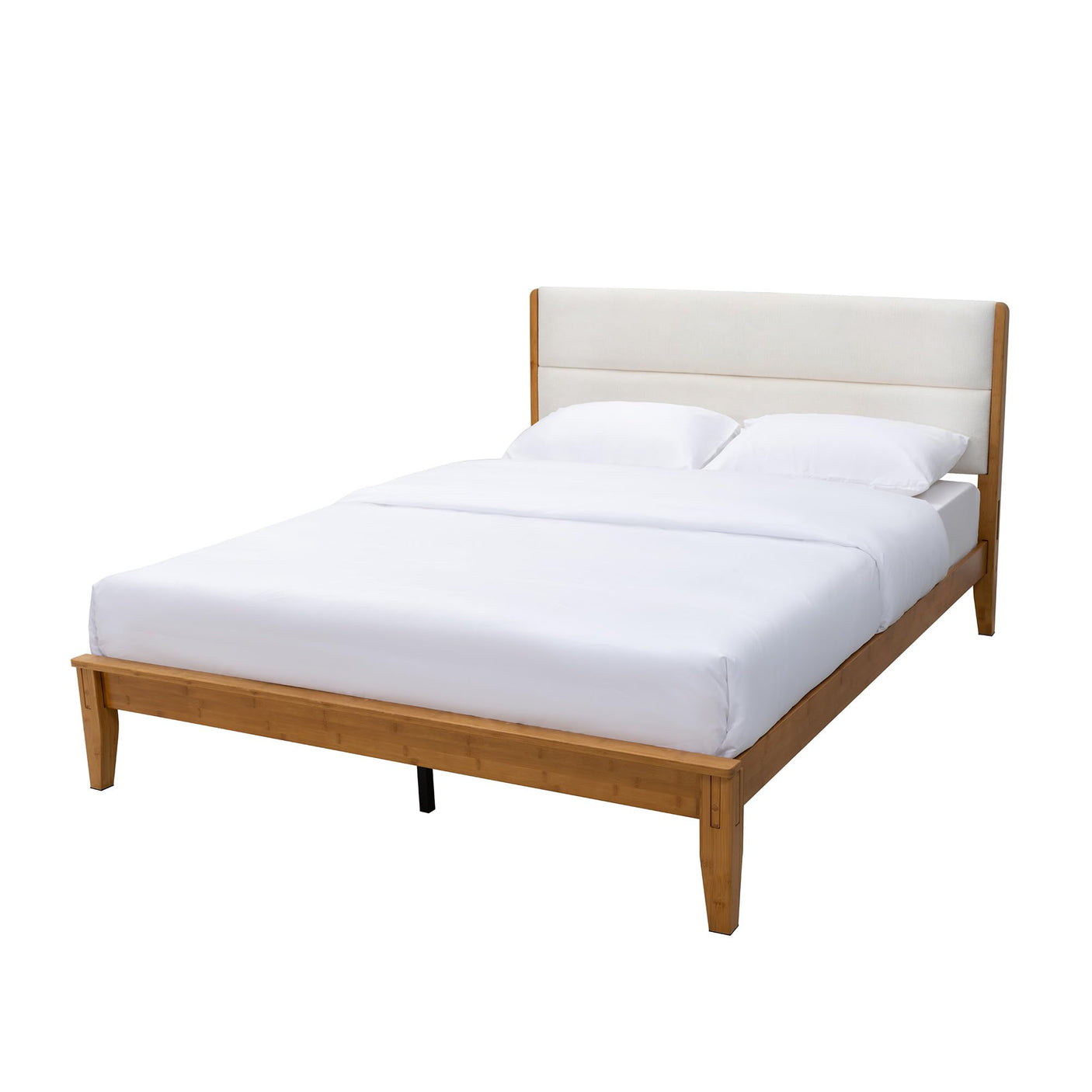 Bamboo Queen Bed Frame with Upholstered Headboard | Japanese Joinery | Mid-Century Modern | Yechen Home