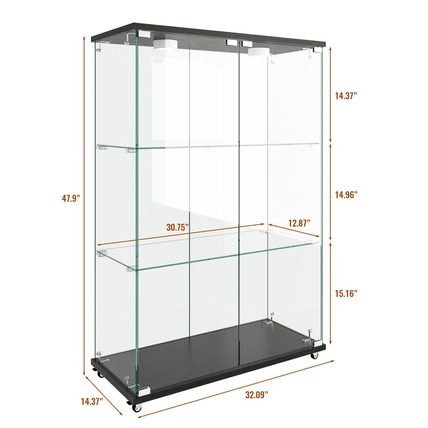 YECHEN Glass Display Cabinet with LED Lights | Tempered Glass Curio Cabinet